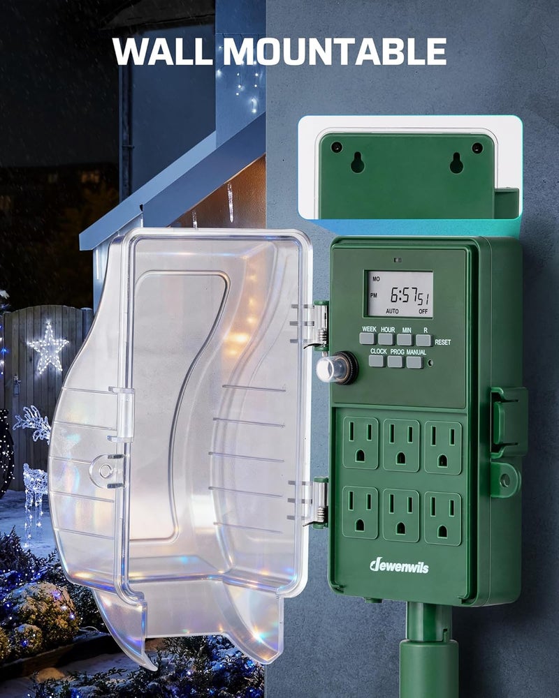 DEWENWILS Outdoor Power Stake Timer, 1800W/15A Digital Timer with 6 Grounded Outlets, 6FT 14/3C Extension Cord, Waterproof Heavy Duty Outlet for Christmas Lights, Yard, Garden, ETL Listed - Image 4